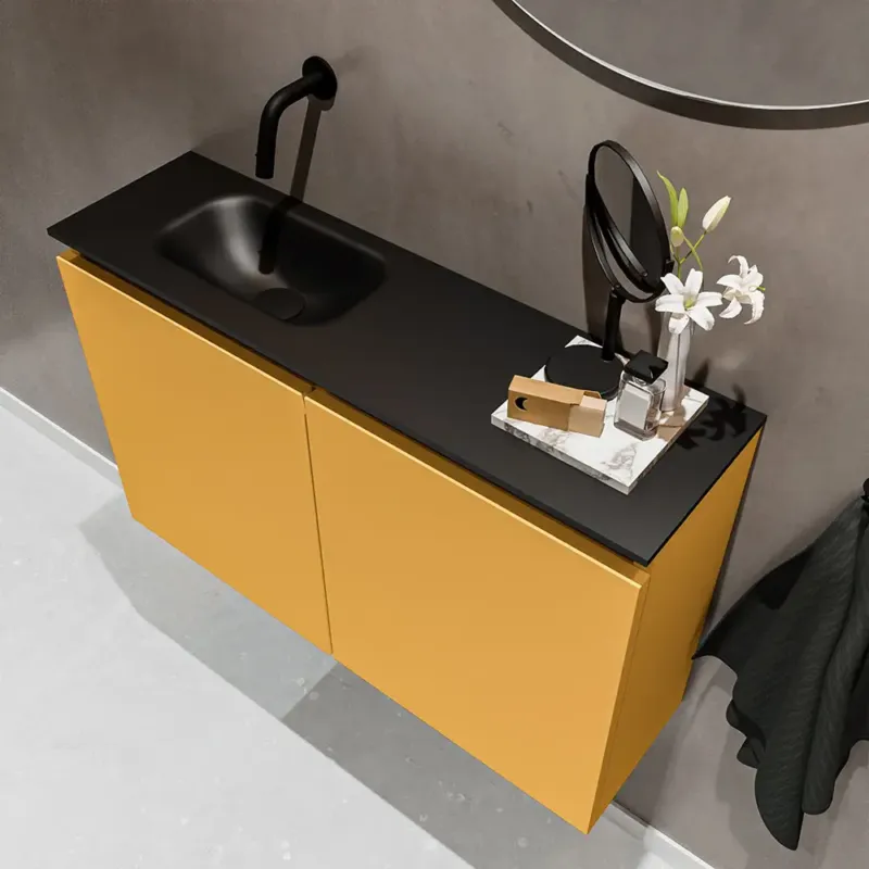 Korting Mondiaz Ture 80cm toiletmeubel ocher met wastafel urban links geen kraangat