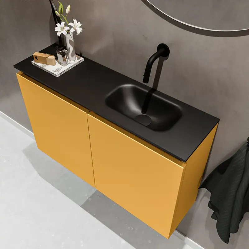 Mondiaz Ture 80cm toiletmeubel ocher met wastafel urban rechts geen kraangat Lage Prijs