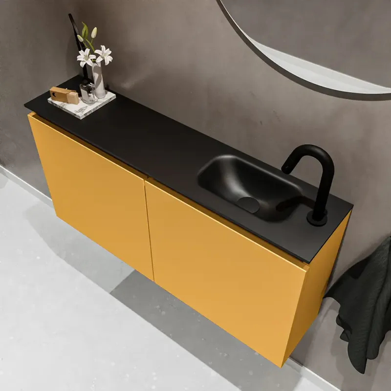 Finale Uitverkoop Mondiaz Ture 100cm toiletmeubel ocher met wastafel urban rechts 1 kraangat