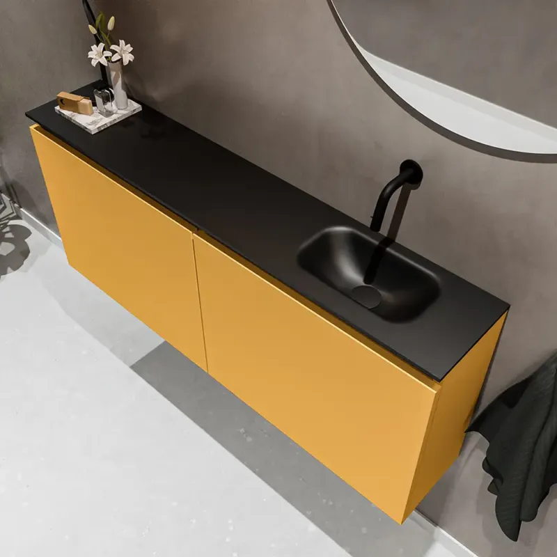 Gereduceerde Prijs Mondiaz Ture 120cm toiletmeubel ocher met wastafel urban rechts geen kraangat