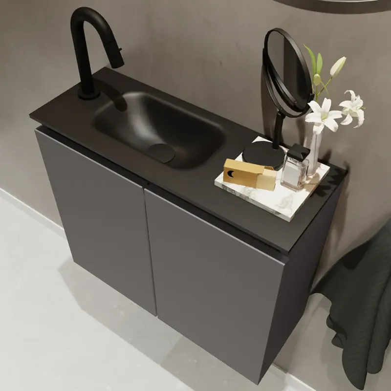 Mondiaz Ture 60cm toiletmeubel dark grey met wastafel urban links 1 kraangat Op = Op