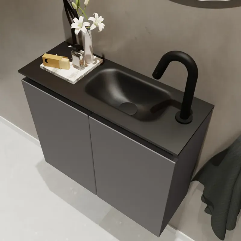 Express Levering Mondiaz Ture 60cm toiletmeubel dark grey met wastafel urban rechts 1 kraangat
