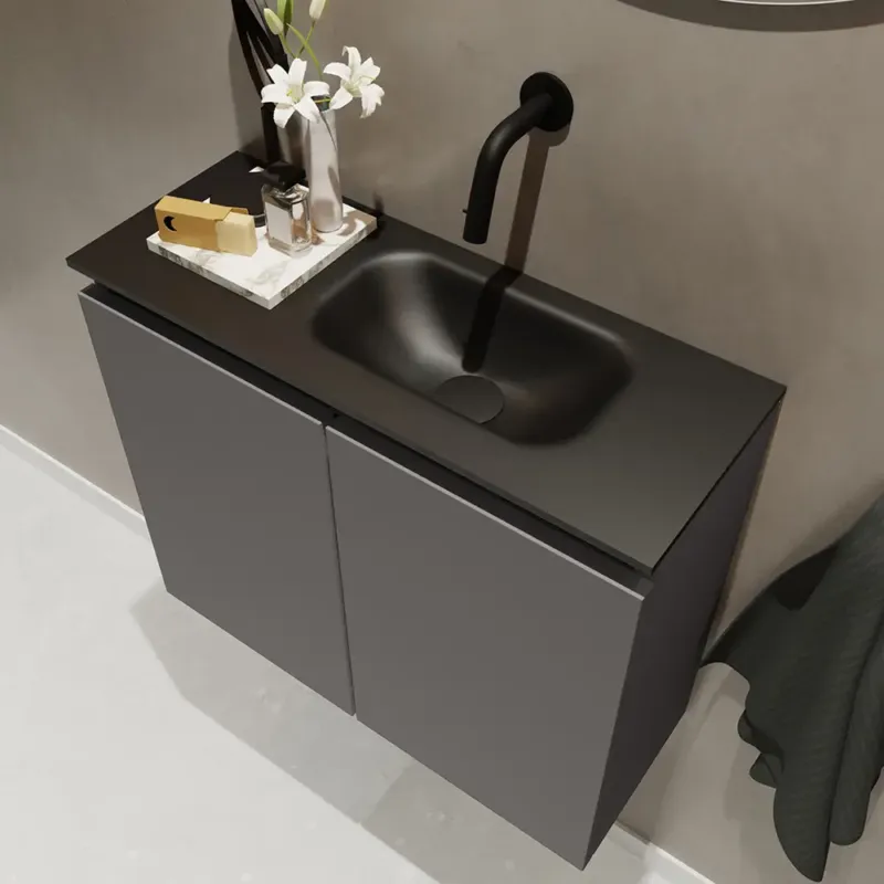 Gereduceerde Prijs Mondiaz Ture 60cm toiletmeubel dark grey met wastafel urban rechts geen kraangat
