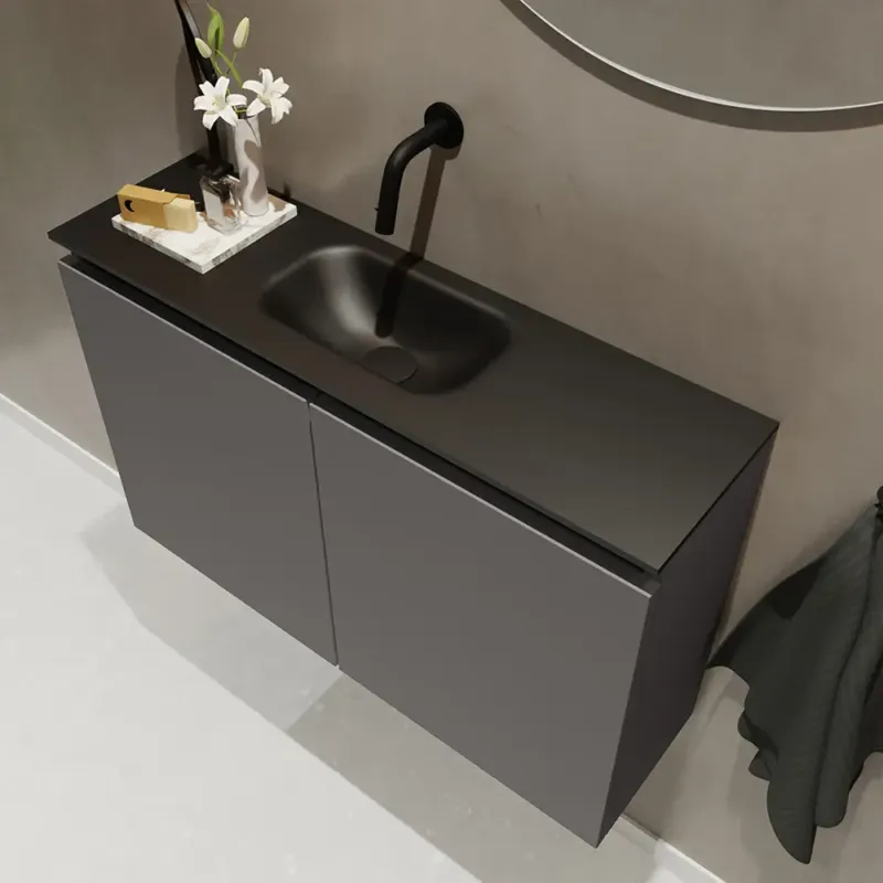 Favoriet Mondiaz Ture 80cm toiletmeubel dark grey met wastafel urban midden geen kraangat