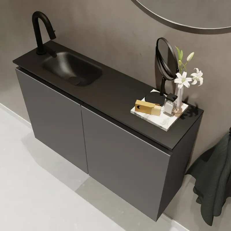 Mondiaz Ture 80cm toiletmeubel dark grey met wastafel urban links 1 kraangat Nu Kopen