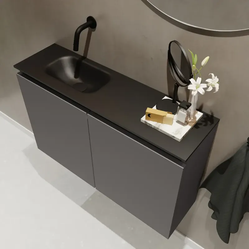 Voordeelprijs Mondiaz Ture 80cm toiletmeubel dark grey met wastafel urban links geen kraangat