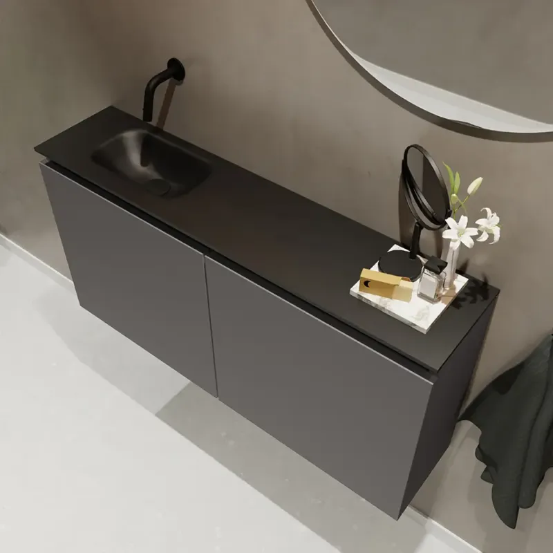 Express Levering Mondiaz Ture 100cm toiletmeubel dark grey met wastafel urban links geen kraangat