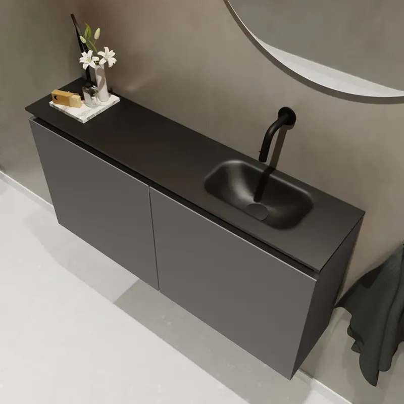 Uitverkoop Mondiaz Ture 100cm toiletmeubel dark grey met wastafel urban rechts geen kraangat