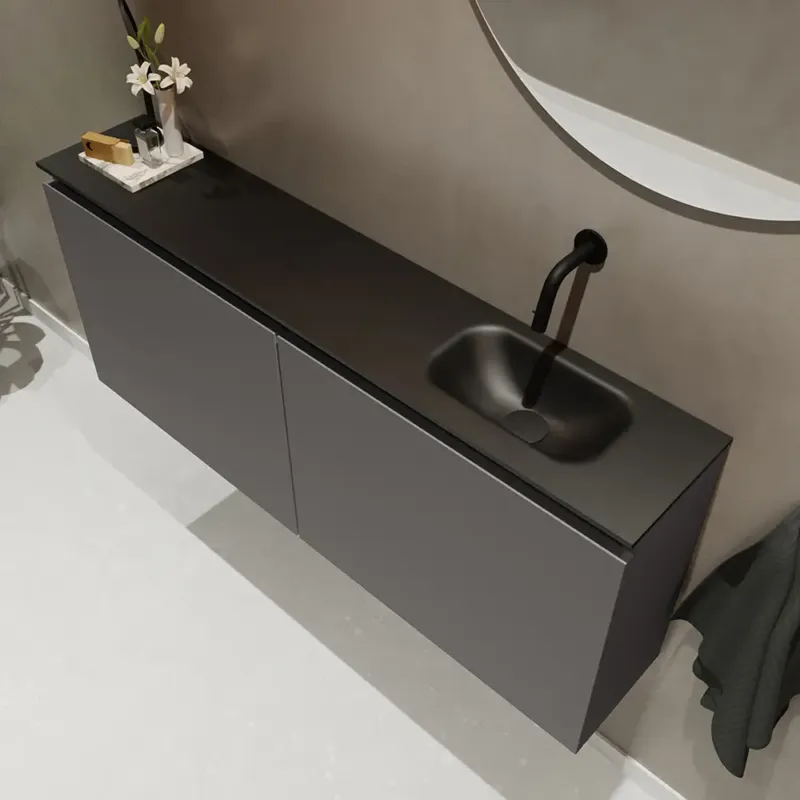 Rechtstreeks Van De Fabrikant Mondiaz Ture 120cm toiletmeubel dark grey met wastafel urban rechts geen kraangat