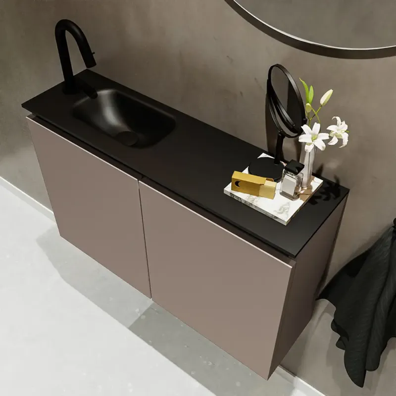 Express Levering Mondiaz Ture 80cm toiletmeubel smoke met wastafel urban links 1 kraangat