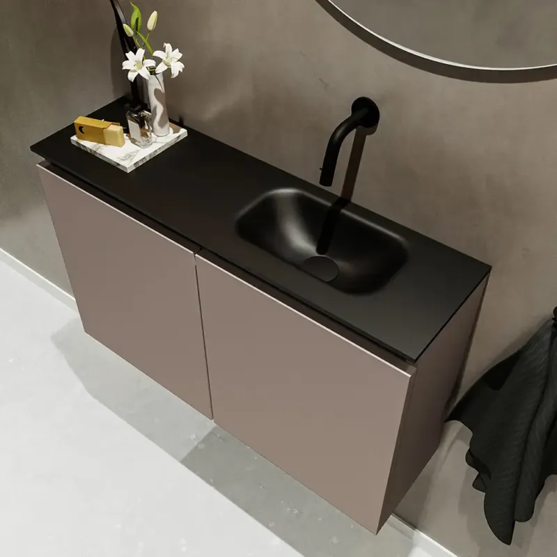 Voordeelprijs Mondiaz Ture 80cm toiletmeubel smoke met wastafel urban rechts geen kraangat
