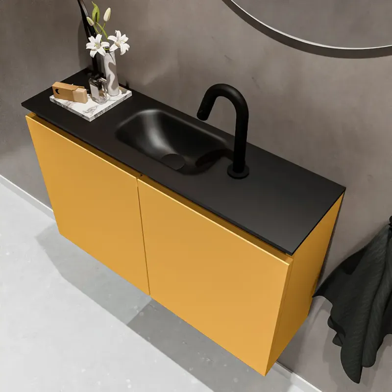 Voordeelprijs Mondiaz Ture 80cm toiletmeubel ocher met wastafel urban midden 1 kraangat