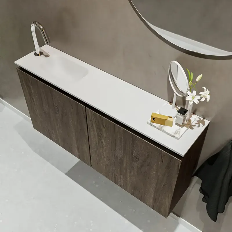 Veilige Betaling Mondiaz Ture 100cm toiletmeubel dark brown met wastafel talc links 1 kraangat