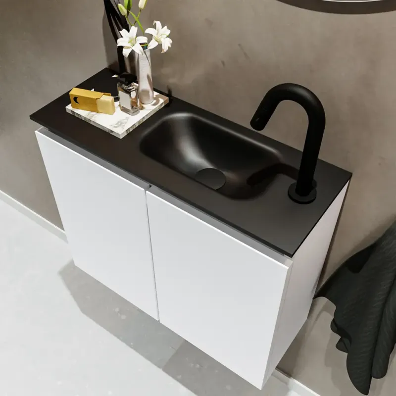 Hete Deal Mondiaz Ture 60cm toiletmeubel talc met wastafel urban rechts 1 kraangat