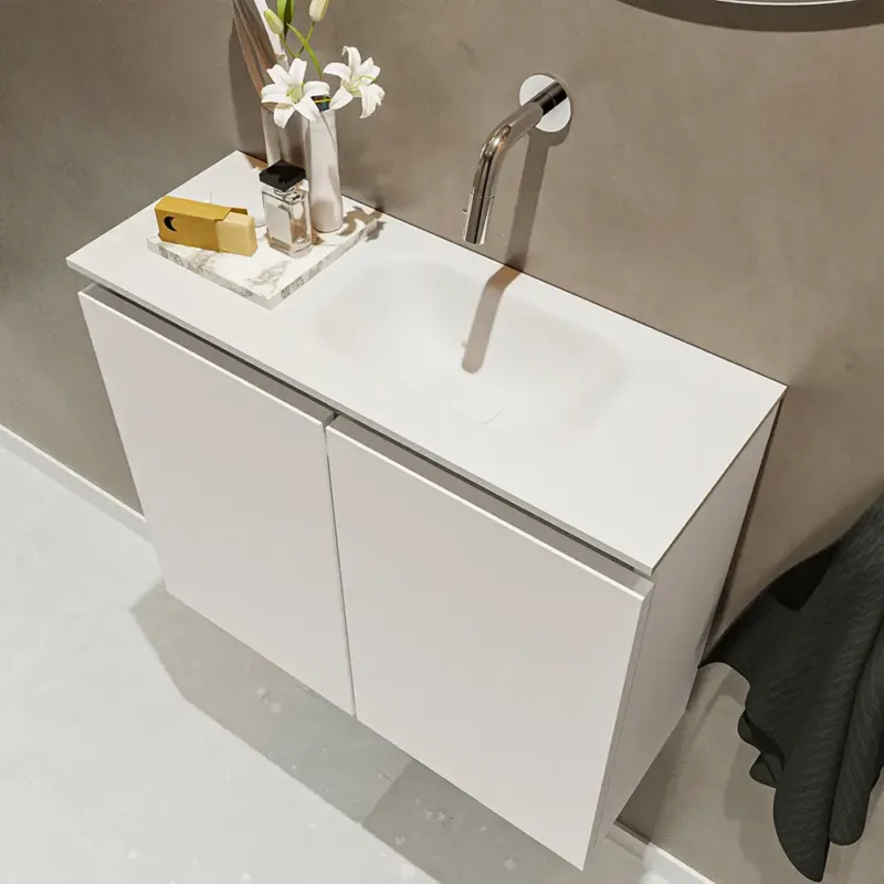 Mondiaz Ture 60cm toiletmeubel linen met wastafel talc rechts geen kraangat Beperkte Voorraad