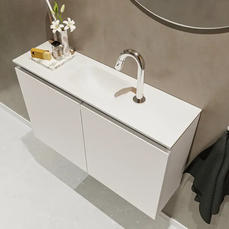 Beperkt Aanbod Mondiaz Ture 80cm toiletmeubel linen met wastafel talc midden 1 kraangat