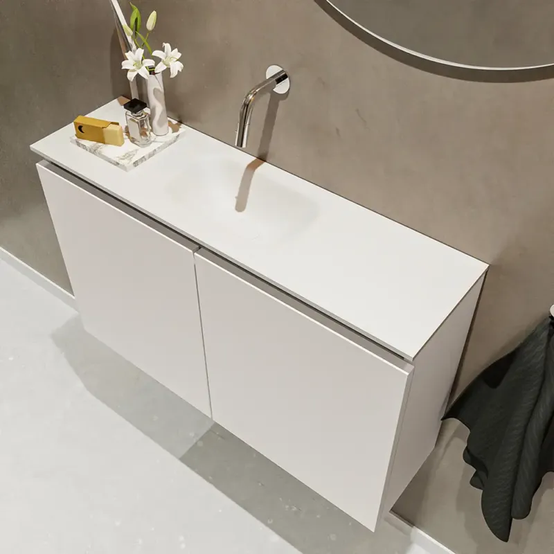 Goedkoop Mondiaz Ture 80cm toiletmeubel linen met wastafel talc midden geen kraangat