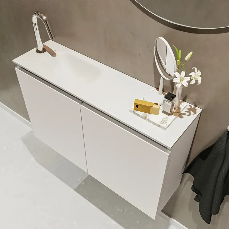 Exclusieve Aanbieding Mondiaz Ture 80cm toiletmeubel linen met wastafel talc links 1 kraangat