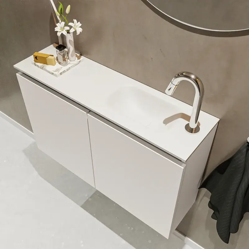 Lage Kosten Mondiaz Ture 80cm toiletmeubel linen met wastafel talc rechts 1 kraangat