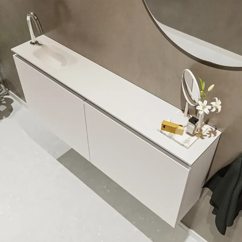 Flitsaanbieding Mondiaz Ture 120cm toiletmeubel linen met wastafel talc links 1 kraangat