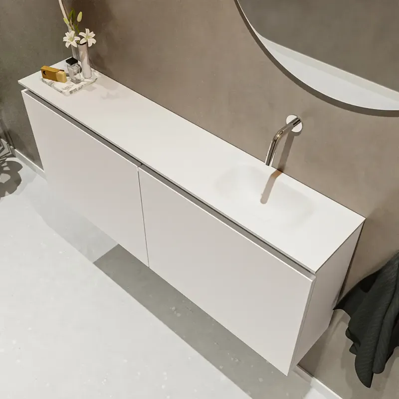 Flitsaanbieding Mondiaz Ture 120cm toiletmeubel linen met wastafel talc rechts geen kraangat
