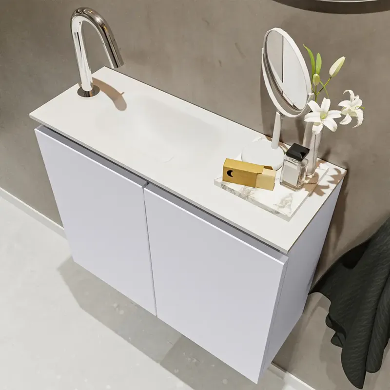 Veilige Betaling Mondiaz Ture 60cm toiletmeubel cale met wastafel talc links 1 kraangat