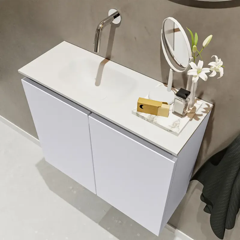 Express Levering Mondiaz Ture 60cm toiletmeubel cale met wastafel talc links geen kraangat