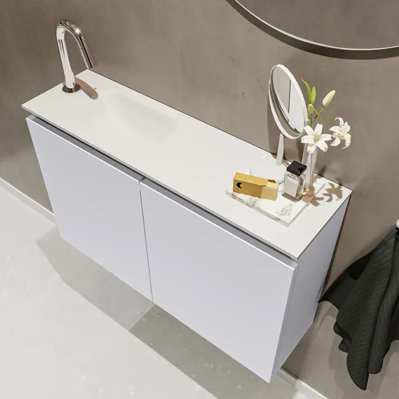 Beperkt Aanbod Mondiaz Ture 80cm toiletmeubel cale met wastafel talc links 1 kraangat