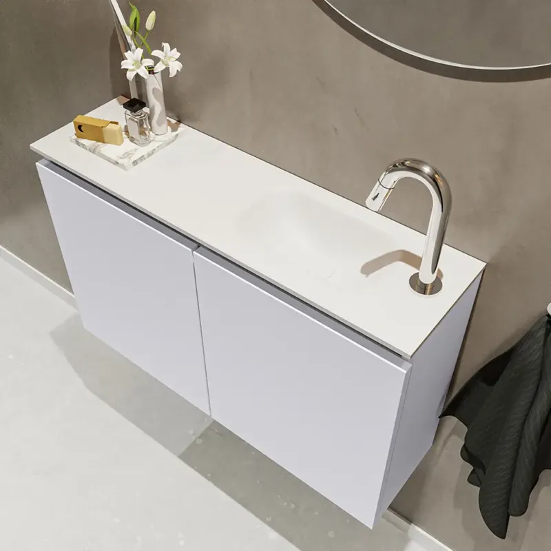 Exclusieve Aanbieding Mondiaz Ture 80cm toiletmeubel cale met wastafel talc rechts 1 kraangat