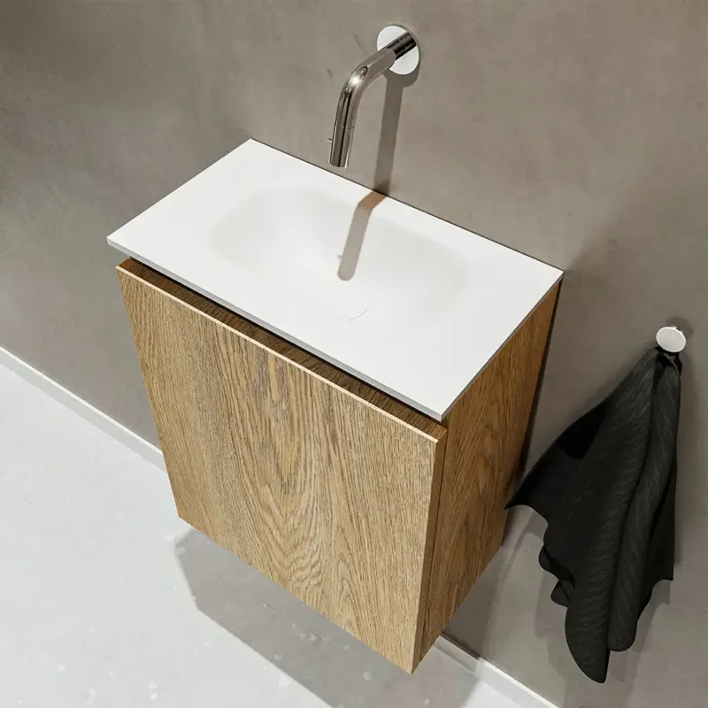 Meest Verkocht Mondiaz Ture 40cm toiletmeubel washed oak met wastafel talc midden geen kraangat