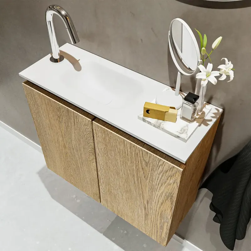 Beste Prijs Mondiaz Ture 60cm toiletmeubel washed oak met wastafel talc links 1 kraangat