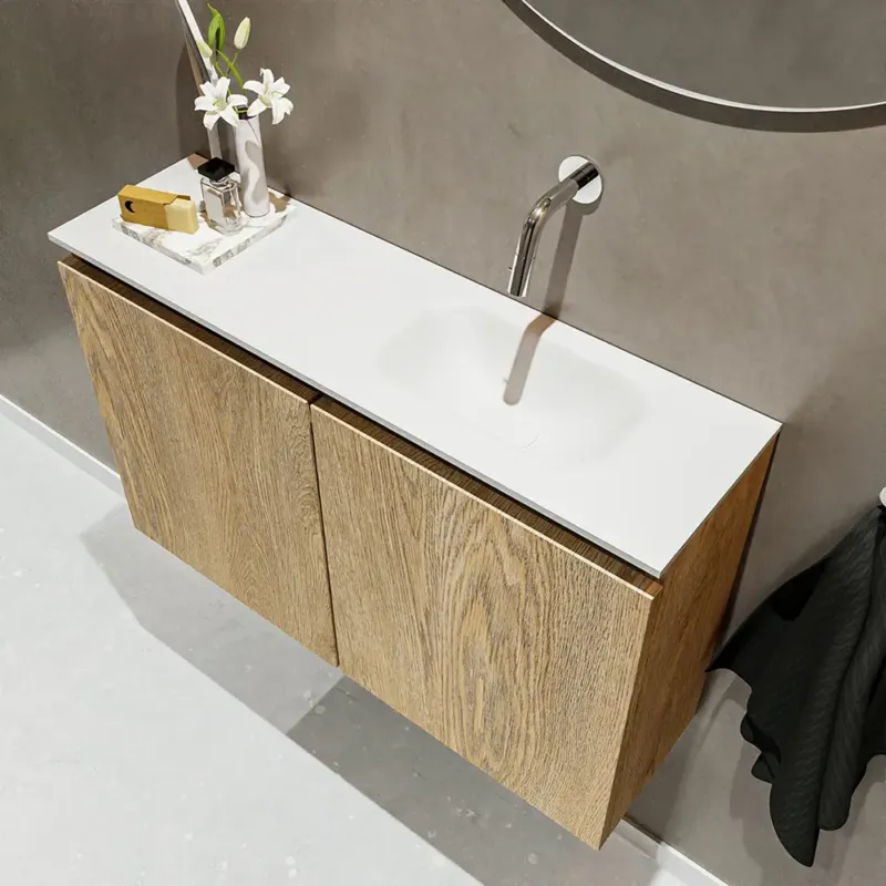 Mondiaz Ture 80cm toiletmeubel washed oak met wastafel talc rechts geen kraangat Populair