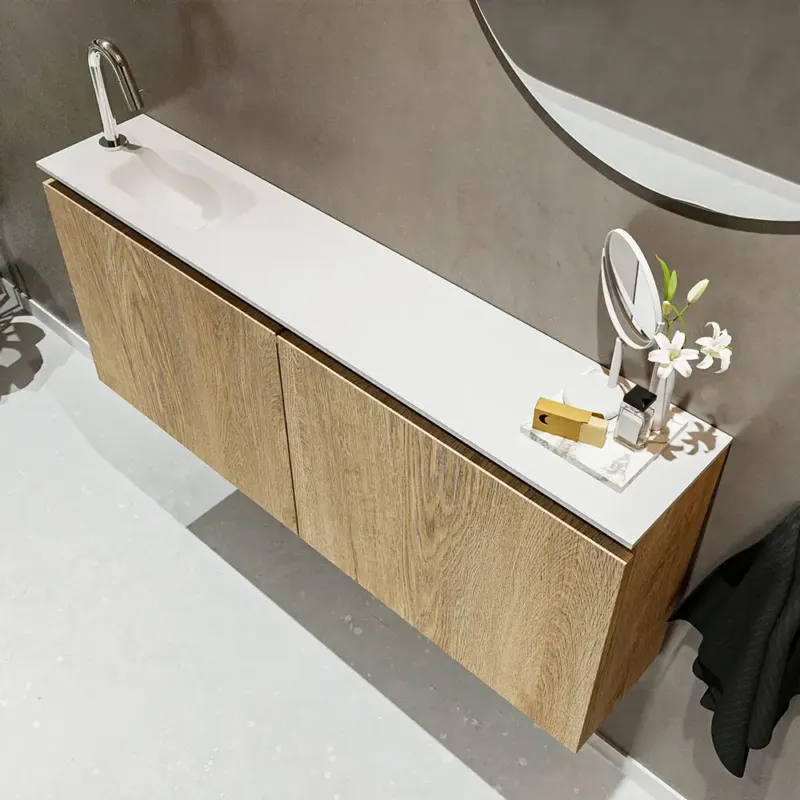 Favoriet Mondiaz Ture 120cm toiletmeubel washed oak met wastafel talc links 1 kraangat
