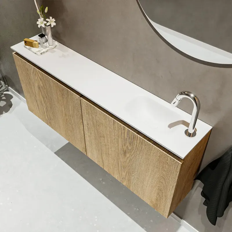 Beste Prijs Mondiaz Ture 120cm toiletmeubel washed oak met wastafel talc rechts 1 kraangat