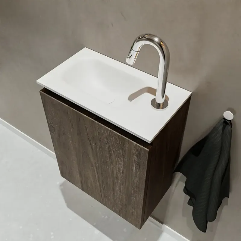 Laatste Versie Mondiaz Ture 40cm toiletmeubel dark brown met wastafel talc links 1 kraangat