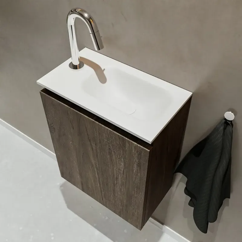 Koop Vandaag Mondiaz Ture 40cm toiletmeubel dark brown met wastafel talc rechts 1 kraangat