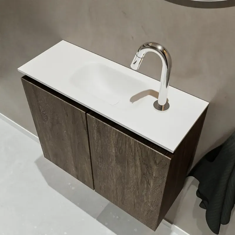 Koop Online Mondiaz Ture 60cm toiletmeubel dark brown met wastafel talc midden 1 kraangat