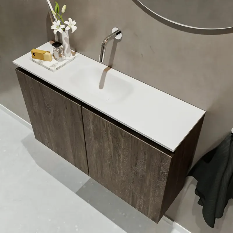 Fabrieksprijs Mondiaz Ture 80cm toiletmeubel dark brown met wastafel talc midden geen kraangat