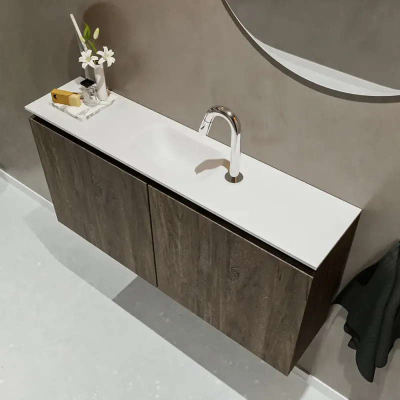 Merkproduct Mondiaz Ture 100cm toiletmeubel dark brown met wastafel talc midden 1 kraangat