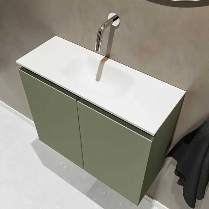 Mondiaz Ture 60cm toiletmeubel army met wastafel talc midden geen kraangat Exclusieve Aanbieding