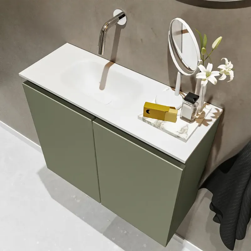 Direct Beschikbaar Mondiaz Ture 60cm toiletmeubel army met wastafel talc links geen kraangat