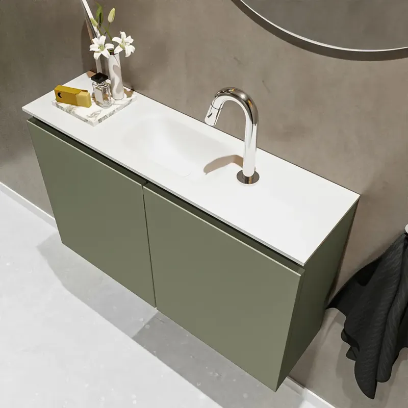 Direct Beschikbaar Mondiaz Ture 80cm toiletmeubel army met wastafel talc midden 1 kraangat