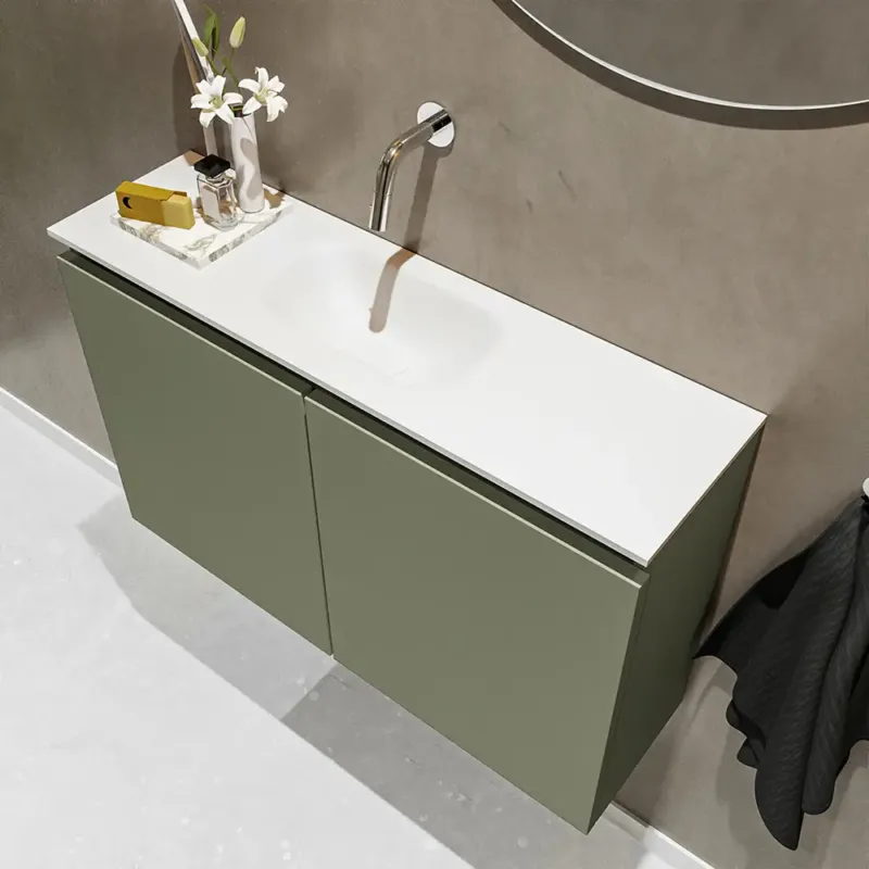 Mondiaz Ture 80cm toiletmeubel army met wastafel talc midden geen kraangat Seizoensaanbieding