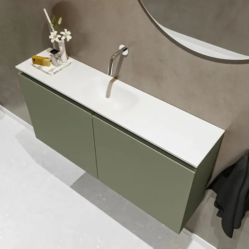 Mondiaz Ture 100cm toiletmeubel army met wastafel talc midden geen kraangat Nieuw