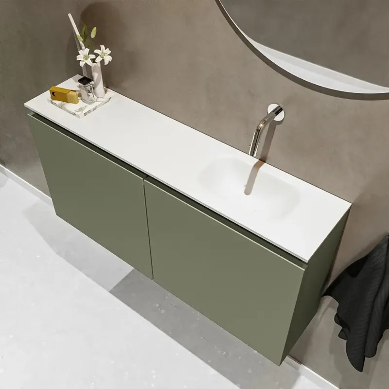 Tijdelijk Beschikbaar Mondiaz Ture 100cm toiletmeubel army met wastafel talc rechts geen kraangat