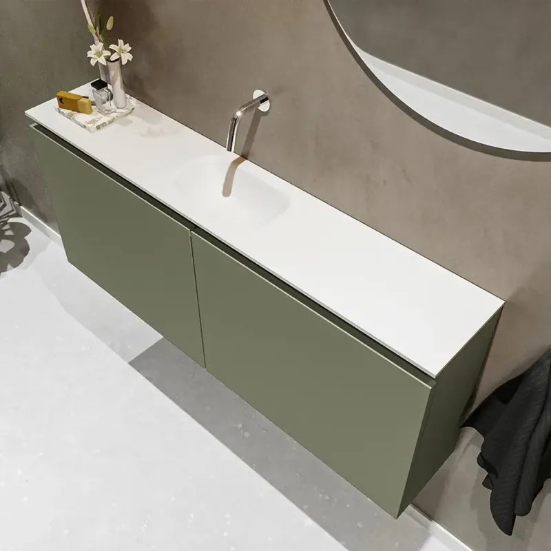 Weekendaanbieding Mondiaz Ture 120cm toiletmeubel army met wastafel talc midden geen kraangat