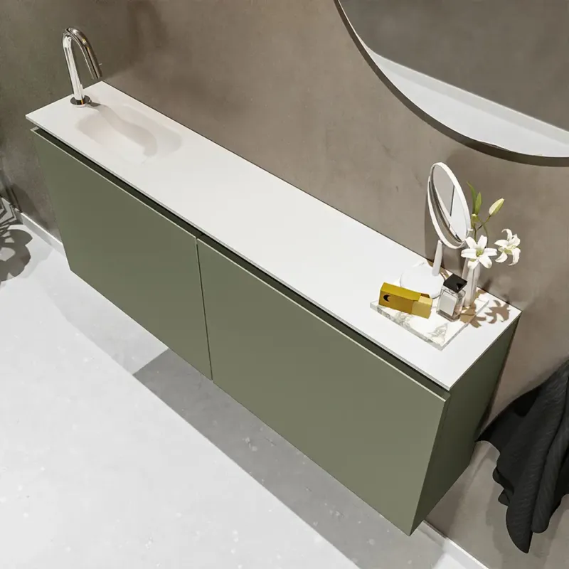 Fabrieksprijs Mondiaz Ture 120cm toiletmeubel army met wastafel talc links 1 kraangat