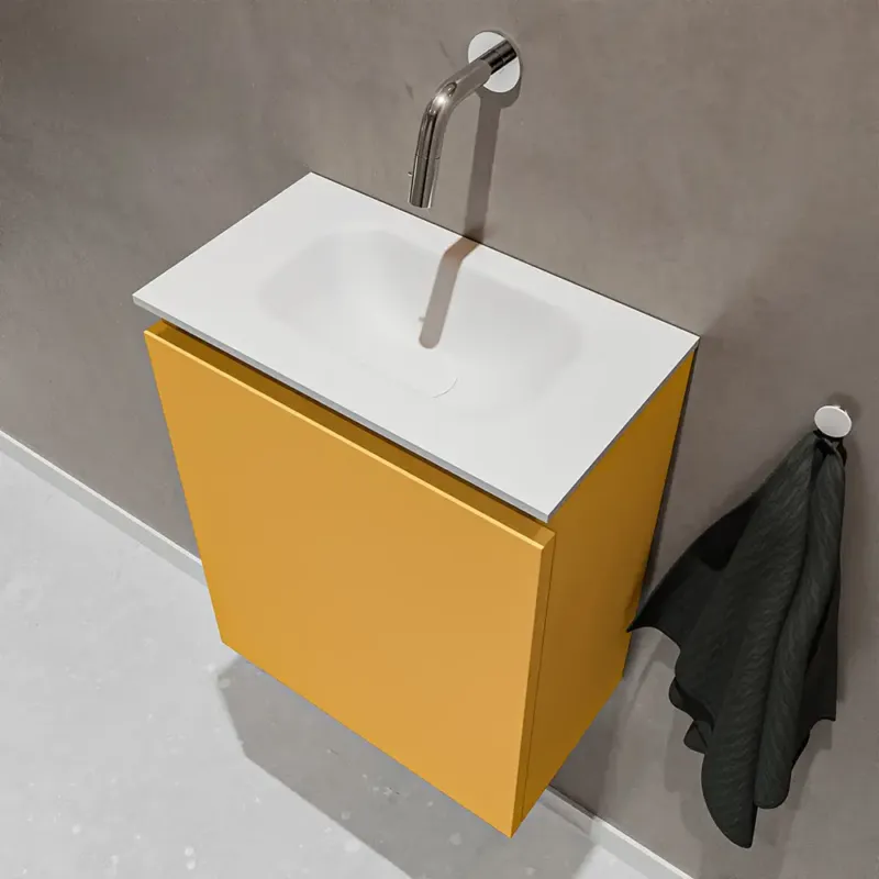 Bestseller Mondiaz Ture 40cm toiletmeubel ocher met wastafel talc midden geen kraangat