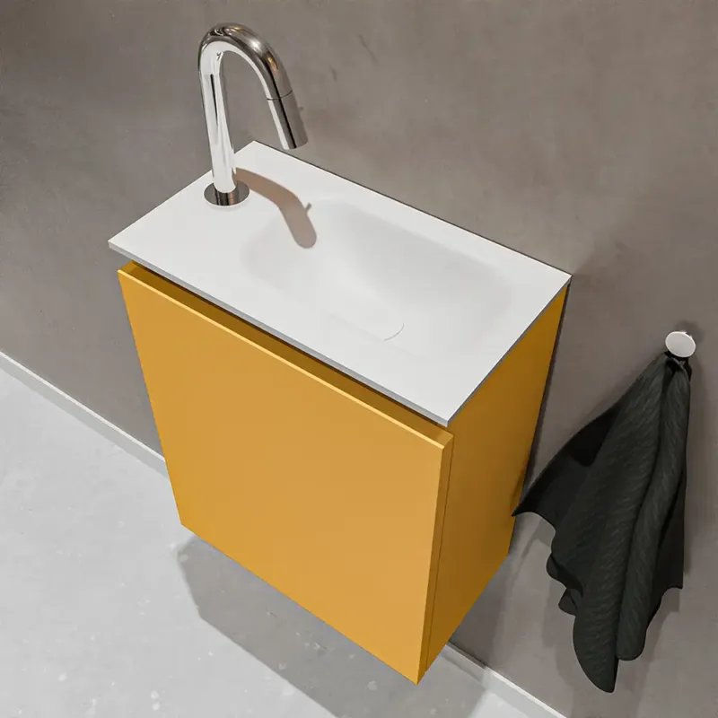 Veilige Betaling Mondiaz Ture 40cm toiletmeubel ocher met wastafel talc rechts 1 kraangat