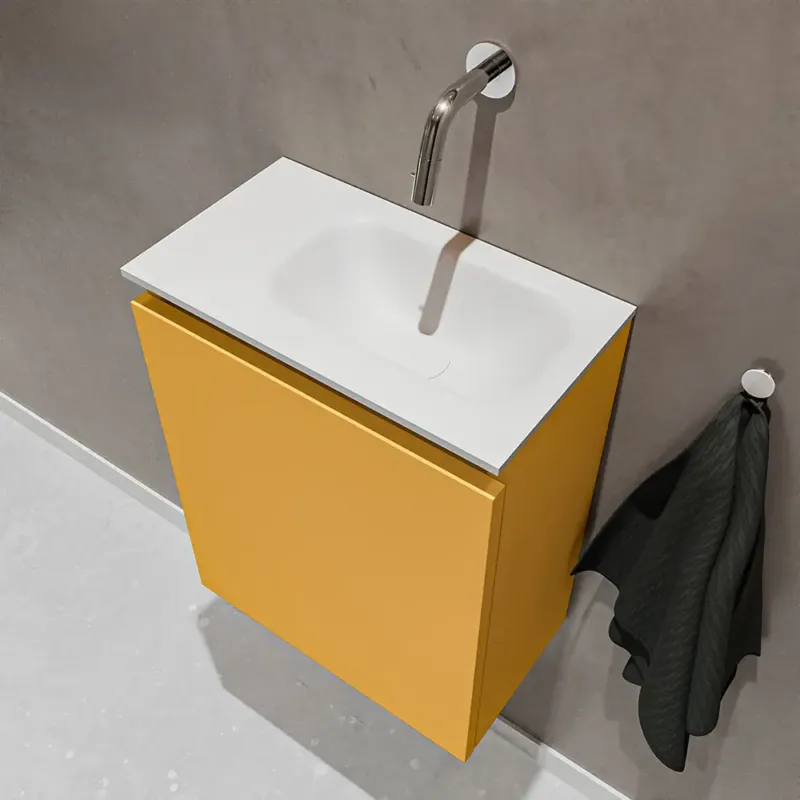 Express Levering Mondiaz Ture 40cm toiletmeubel ocher met wastafel talc rechts geen kraangat